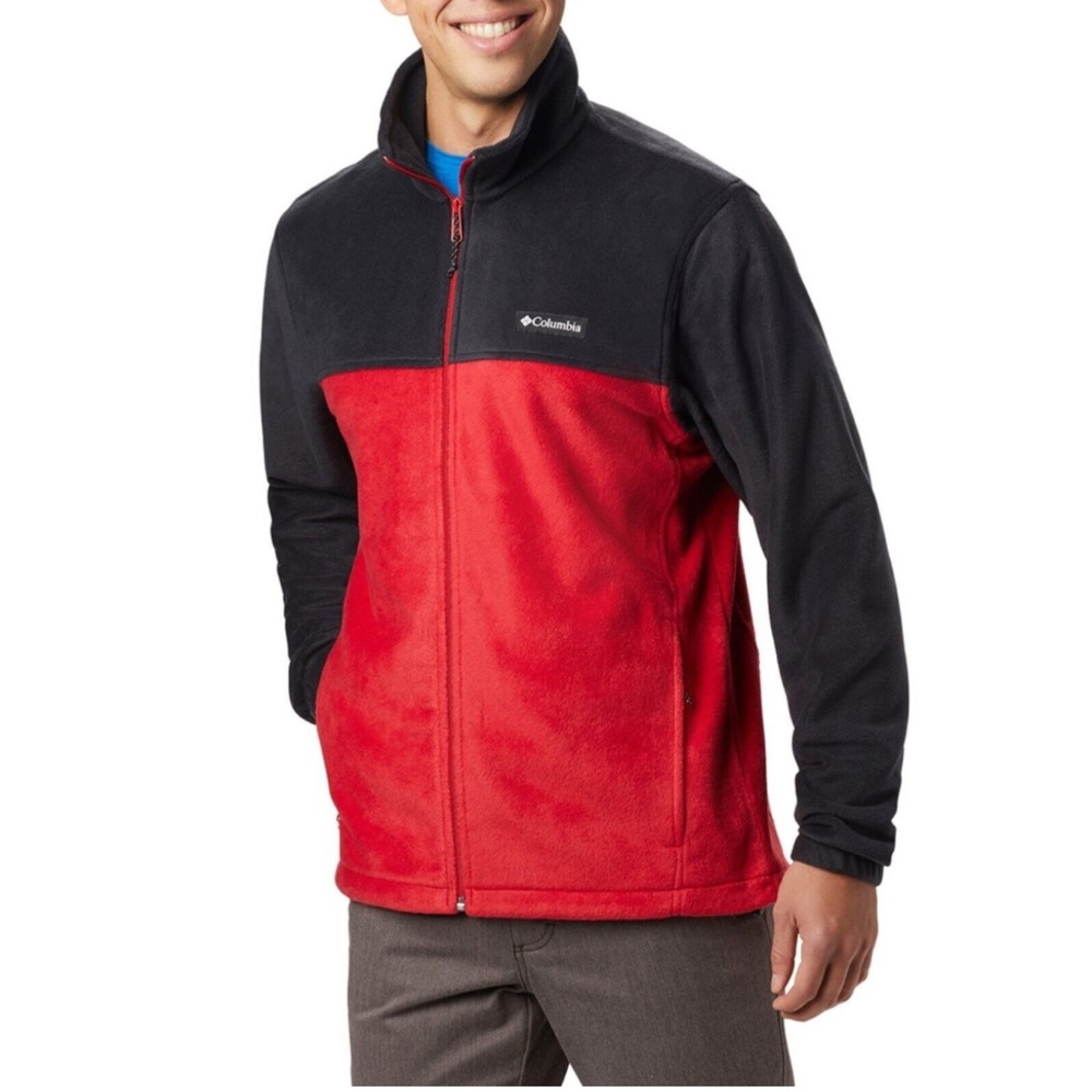 Columbia Jacket Men’s M Steens Mountain 2.0 Full Zip Red Black Fleece